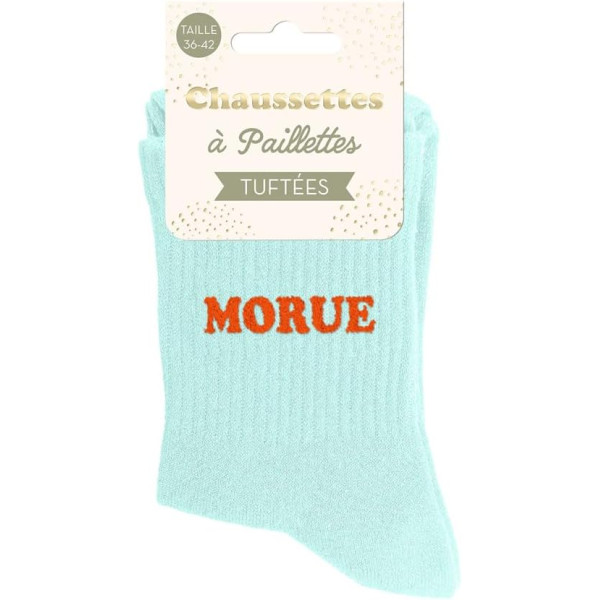 Chaussettes à paillettes bleues tuftées « Morue » – Pointure 36-42 – STC