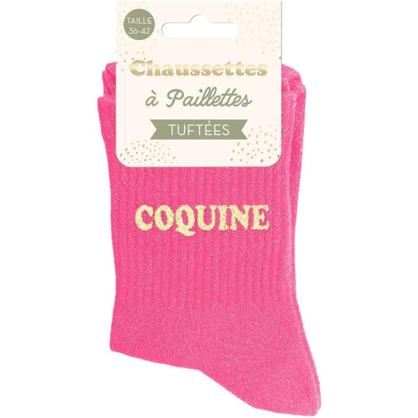 Chaussettes à paillettes roses tuftées « Coquine » – Pointure 36-42 – STC
