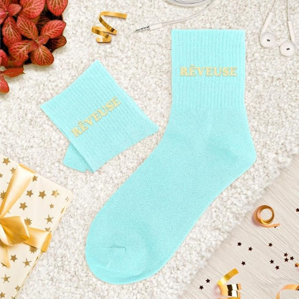 Chaussettes à paillettes bleues tuftées « Rêveuse » – Pointure 36-42 – STC