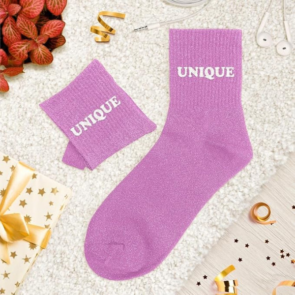 Chaussettes à paillettes violettes tuftées « Unique » – Pointure 36-42 – STC