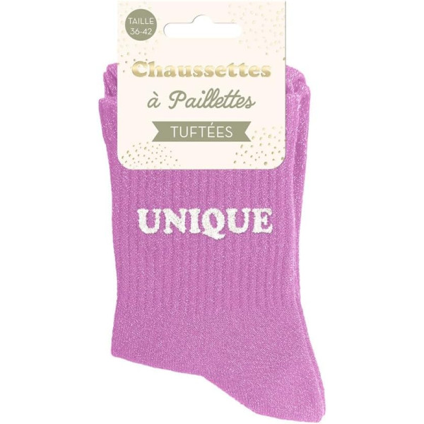 Chaussettes à paillettes violettes tuftées « Unique » – Pointure 36-42 – STC