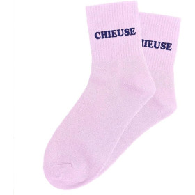 Chaussettes à paillettes violettes tuftées « Chieuse » – Pointure 36-42 – STC
