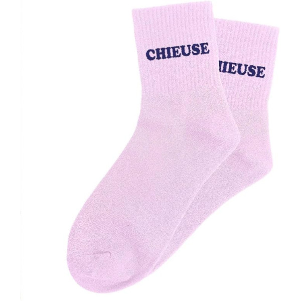 Chaussettes à paillettes violettes tuftées « Chieuse » – Pointure 36-42 – STC