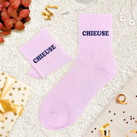 Chaussettes à paillettes violettes tuftées « Chieuse » – Pointure 36-42 – STC