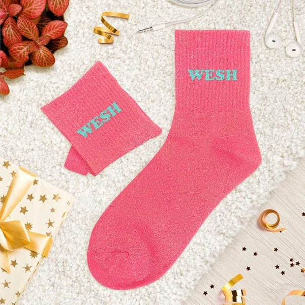 Chaussettes à paillettes roses tuftées « Wesh » – Pointure 36-42 – STC