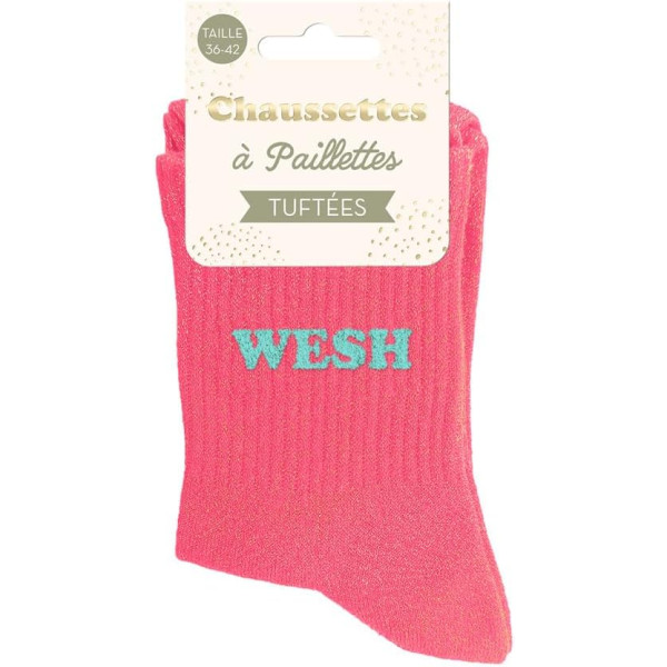 Chaussettes à paillettes roses tuftées « Wesh » – Pointure 36-42 – STC
