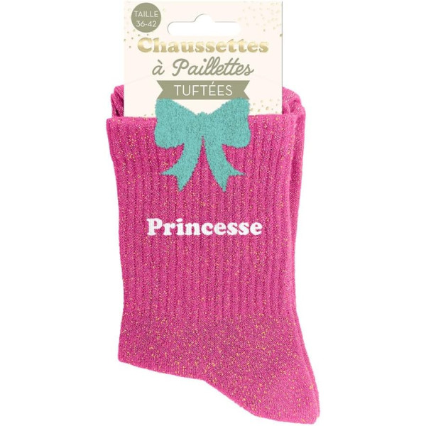 Chaussettes à paillettes roses tuftées « Princesse » – Pointure 36-42 – STC