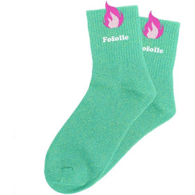 Chaussettes à paillettes vertes tuftées « Fofolle » – Pointure 36-42 – STC