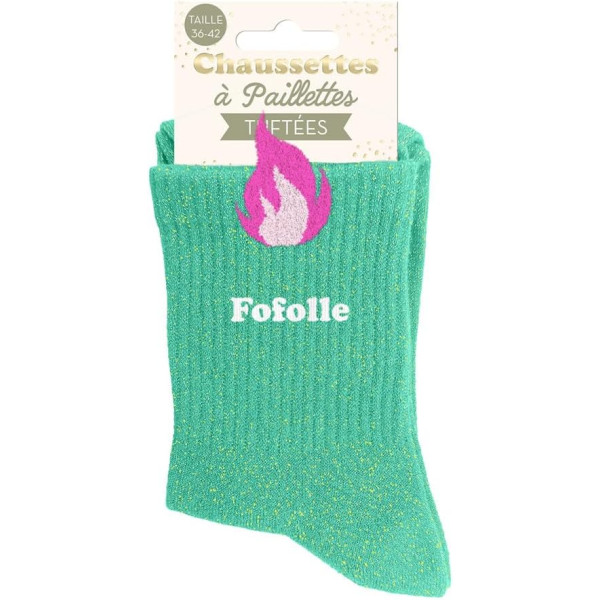 Chaussettes à paillettes vertes tuftées « Fofolle » – Pointure 36-42 – STC