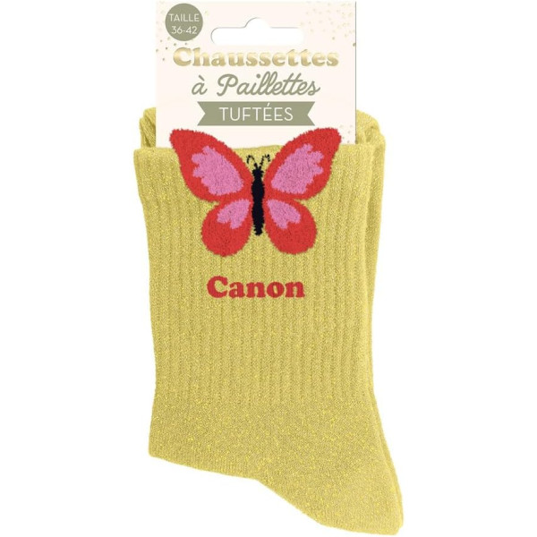 Chaussettes à paillettes jaunes tuftées « CANON » – Pointure 36-42 – STC