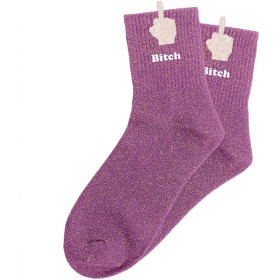 Chaussettes à paillettes violettes tuftées « Bitch » – Pointure 36-42 – STC