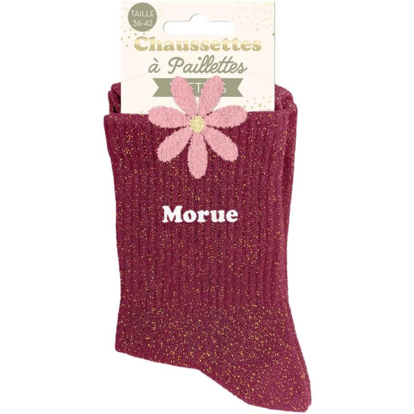 Chaussettes à paillettes bordeaux tuftées « Morue » – Pointure 36-42 – STC
