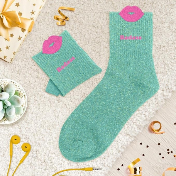 Chaussettes à paillettes vertes tuftées « Badass » – Pointure 36-42 – STC