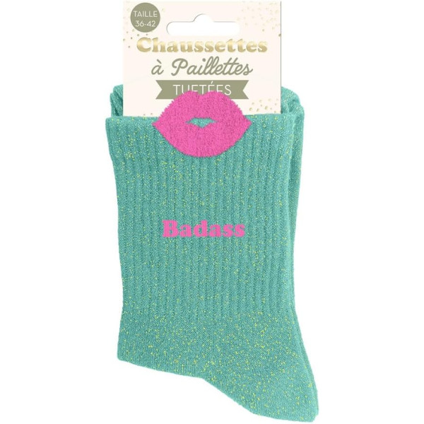 Chaussettes à paillettes vertes tuftées « Badass » – Pointure 36-42 – STC