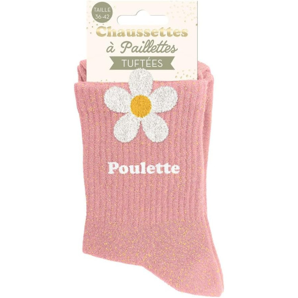 Chaussettes à paillettes roses tuftées « Poulette » – Pointure 36-42 – STC