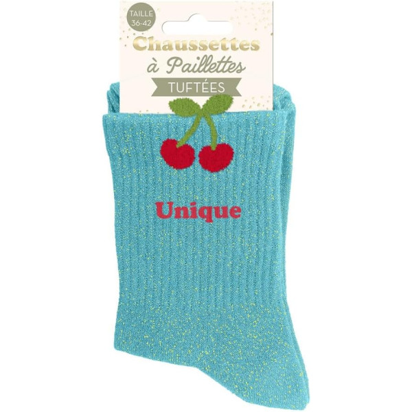 Chaussettes à paillettes bleues tuftées « Unique » – Pointure 36-42 – STC