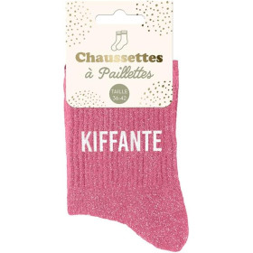 Chaussettes - Femme - Rose avec paillettes - Kiffante - Taille 36/42 - Humour - Cadeau