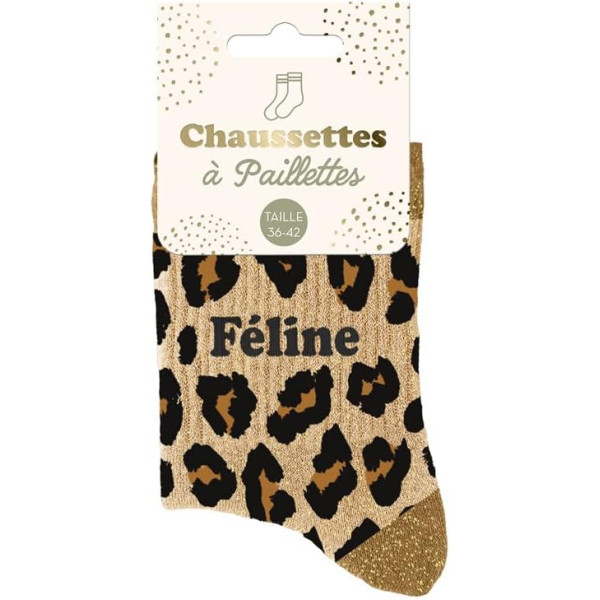 Chaussettes - Femme - Motif léopard avec paillettes - Féline - Taille 36/42 - Humour - Cadeau