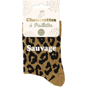 Chaussettes - Femme - Motif léopard avec paillettes - Sauvage - Taille 36/42 - Humour - Cadeau