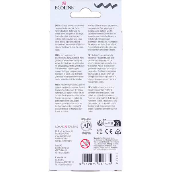 Brush Pens Ecoline couleurs primaires x5 – Royal Talens