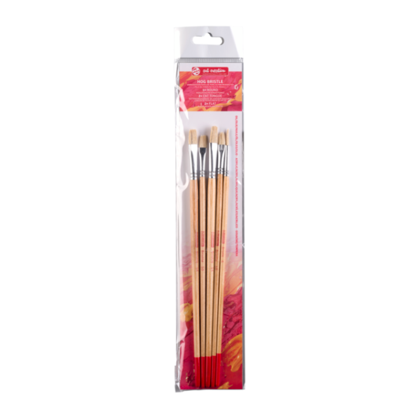 Set de 5 pinceaux en soie de porc – ronds, langues de chat et plats