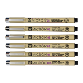Lot de 6 fineliners noirs Sakura Pigma Micron – tailles 005 à 08