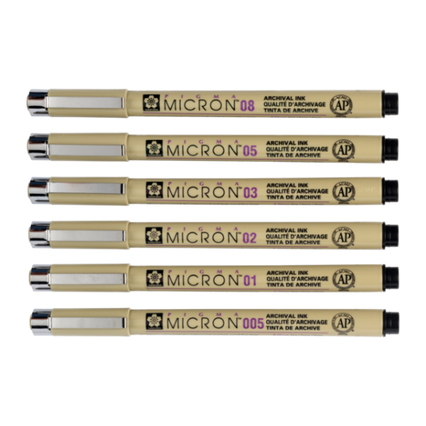 Lot de 6 fineliners noirs Sakura Pigma Micron – tailles 005 à 08