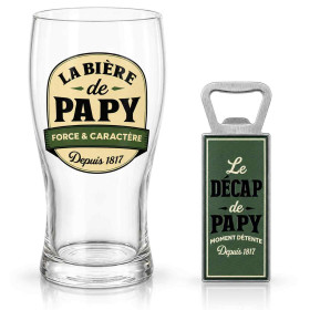 Verre à bière - La bière de papy - Cadeau - Anniversaire - Coffret avec décapsuleur