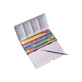 Boîte métal de 48 demi-godets d'aquarelle extra-fine au miel Sennelier