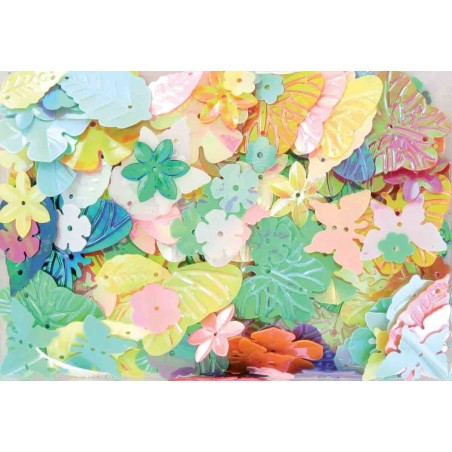 photo-Sequins - Assortiment de formes, fleurs et feuilles - Couleurs pastels