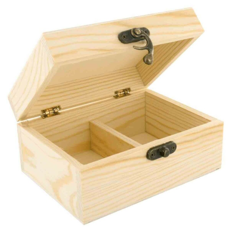 photo-Petite boite à thé - 2 compartiments - Bois - A décorer - 14,5 x 11 x 7cm