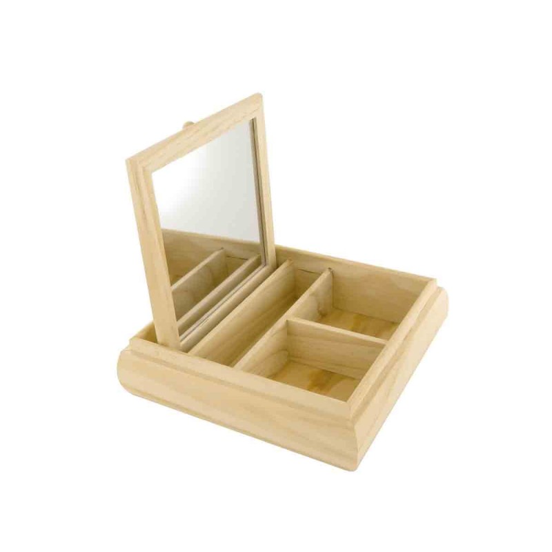 photo-Coffret - Boite à bijoux - Avec miroir - 3 compartiments - Bois - A décorer