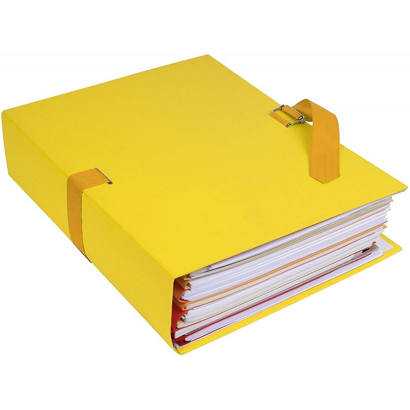 photo-Chemise à sangle - Jaune - Dos extensible - 24x32cm - Carton - Classement - Exacompta