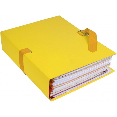 photo-Chemise à sangle - Jaune - Dos extensible - 24x32cm - Carton - Classement - Exacompta