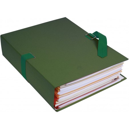 photo-Chemise à sangle - Vert foncé - Dos extensible - 24x32cm - Carton - Classement - Exacompta