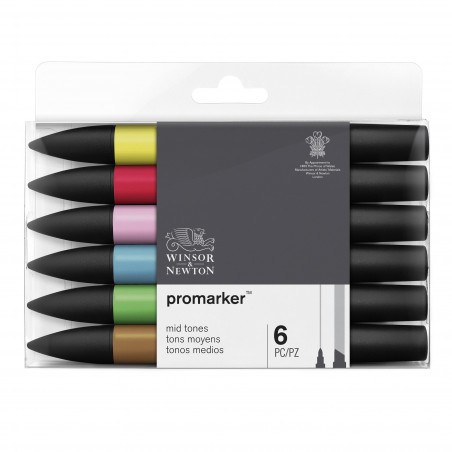 photo-Feutres - Promarker - 6 couleurs - Tons moyens - Winsor et Newton - Dessin - Illustration