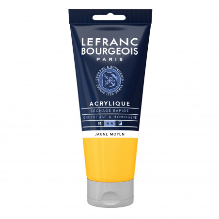 photo-Peinture acrylique - Jaune moyen - 198 - Fine - Lefranc Bourgeois - Tube 80ml