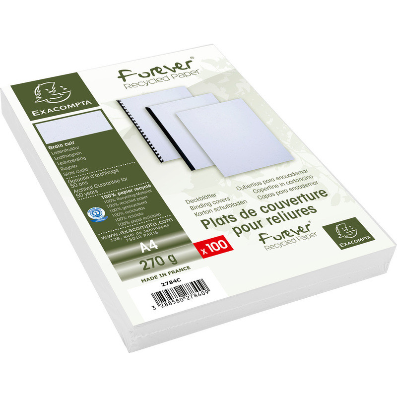 photo-Couverture pour reliure - Dossier - Blanc - Imitation cuir - A4 - Lot de 100