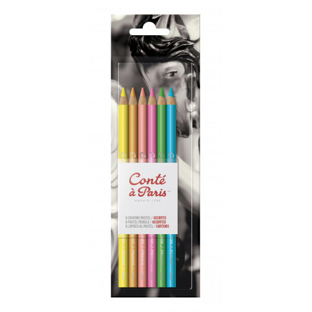 photo-Crayons pastel - Assortiment 6 couleurs vives - Dessin - Beaux-arts - Conté à Paris