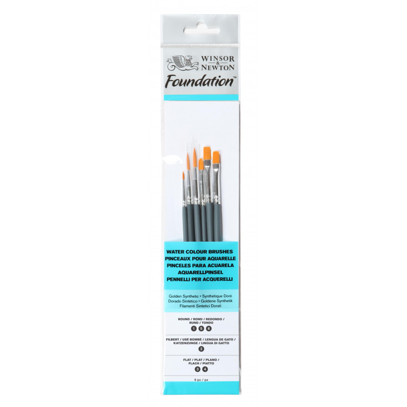 Assortiment 6 Pinceaux Manche Court Rond N°1,5 Et 6/Usé Bombé N°2/Plat N°3 Et 4 - Winsor Et Newton pas cher