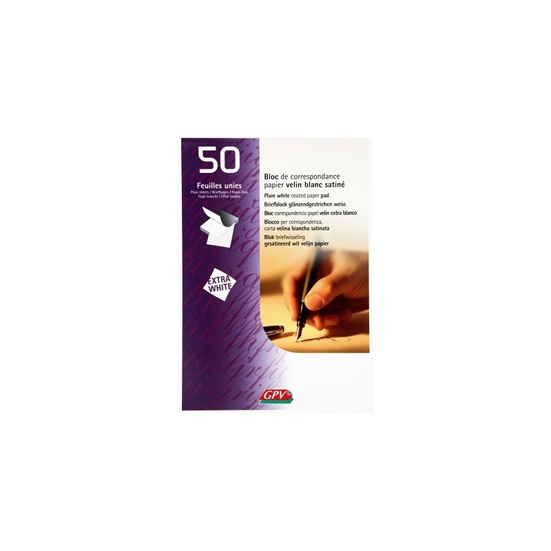 photo-Bloc de correspondance - Blanc - A5 - 50 feuilles - 90G - Courrier - GPV