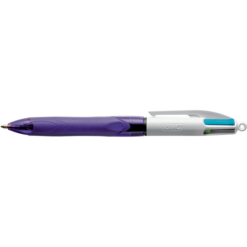 Stylo - 4 Couleurs - Pointe Moyenne - Bic - Grip Corps Mauve pas cher
