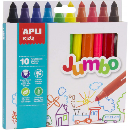 photo-10 feutres de douleur - Grosse pointe - Assortiment - Jumbo Apli Kids
