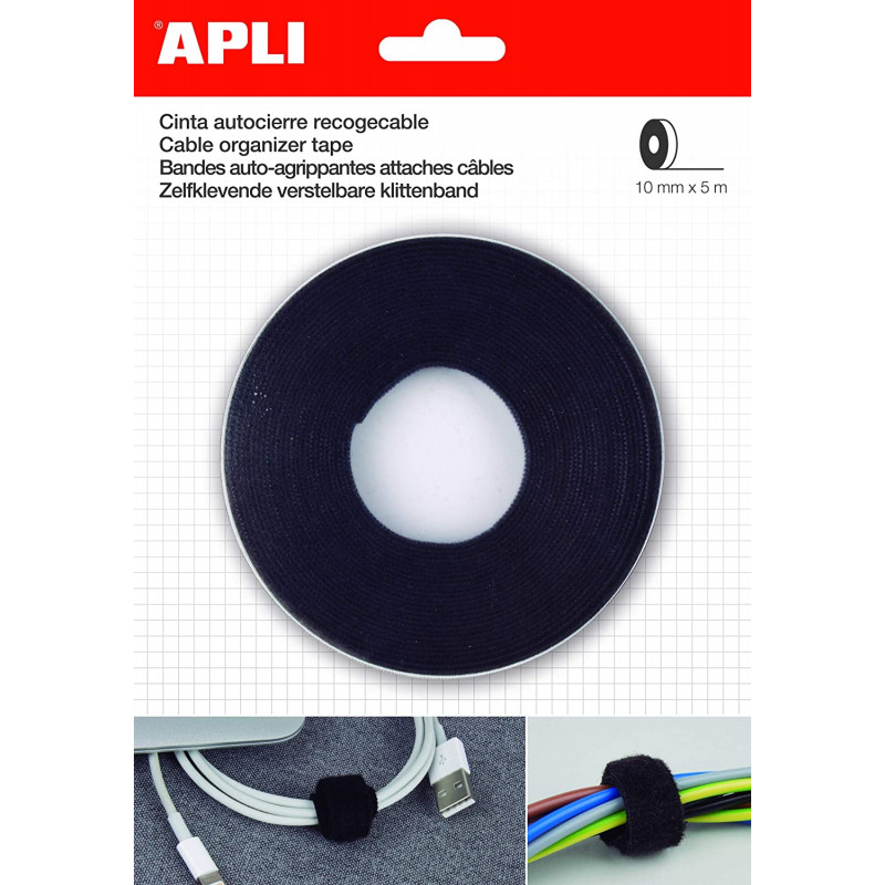 Bande Auto Agrippante - Attache-Câble - 10 Mm X 5 M - Noir - Apli pas cher