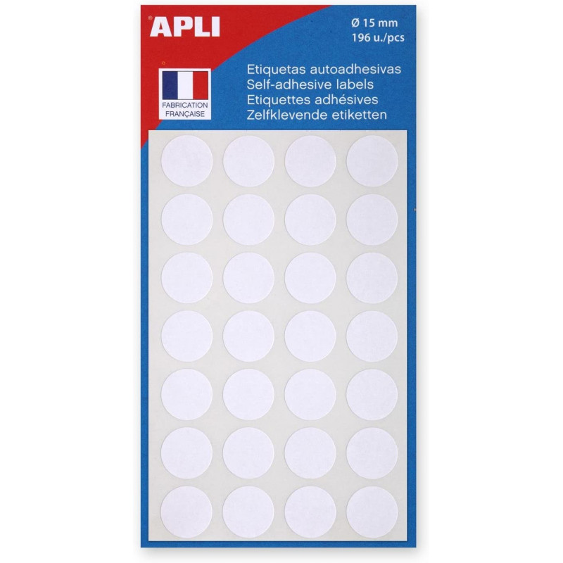 Gommettes Auto-Adhésives 15Mm 196 Étiquettes Blanche Apli 111840 pas cher