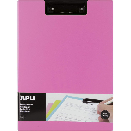 photo-Porte-bloc - Pour documents A4 - Avec rabat - Clip métal noir - PVC - Rose