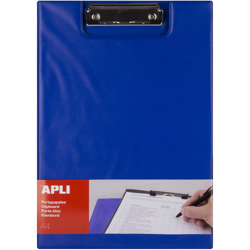 photo-Porte-bloc - Pour documents A4 - Avec rabat - Clip métal - PVC - Bleu