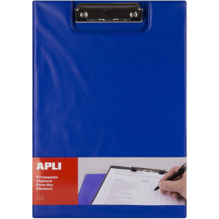 photo-Porte-bloc - Pour documents A4 - Avec rabat - Clip métal - PVC - Bleu