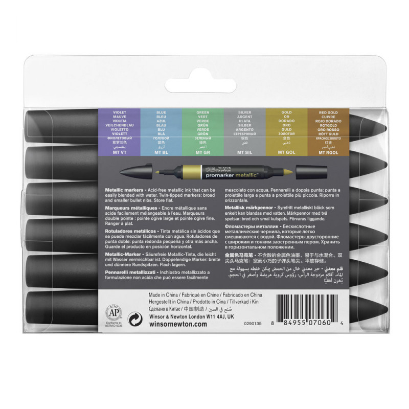 Lot de 6 feutres Promaker Metallic - Winsor et Newton | à seulement 14,95 €
