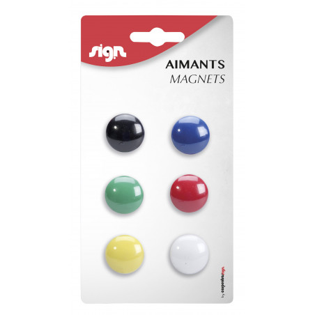 Lot De 6 Aimants Ronds Diamètre De 22 Mm - Assortiment - Sign pas cher